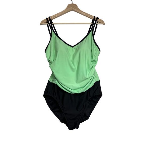 Miraclesuit Trimshaper Colorblock Ruched Sides One-Piece Slimming Swimsuit Sz 14 - Picture 1 of 10